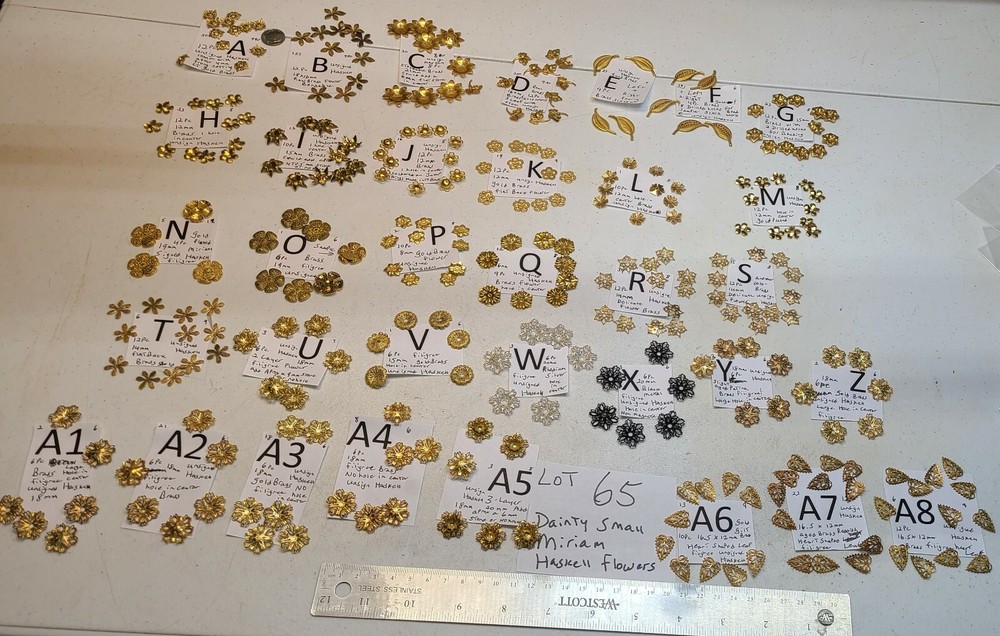 HUGE Lot #65 Vtg Miriam Haskell Tiny Smal Flower Brass silver Gold Gilt Findings