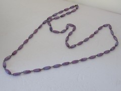 Vintage Antique Czech Agate Glass Bead LONG 54″ Necklace Flapper Purple Swirl C7
