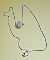Vintage Box Chain Necklace with Disco Ball Slide Pendant