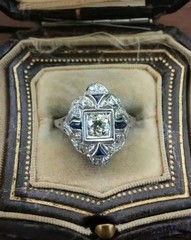 Art Deco Style Round Cut Lab Created Diamond 14K White Gold FN Engagement Ring