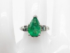 Vintage 1940s $7000 5.50ct Natural Pear Cut Emerald Alexandrite Platinum Ring