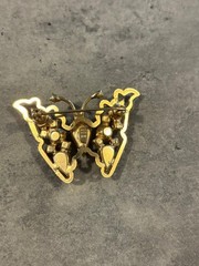 Vintage Signed Weiss Butterfly Brooch with Orange and Clear Rhinestone Pin