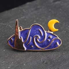 Vintage Creative Cartoon Van Gogh Oil Painting Starry Sky Moon Brooch