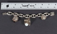 Vintage Etruscan Revival 800 Silver Fob Charm Bracelet Stones 8″ Long 800 – 52g