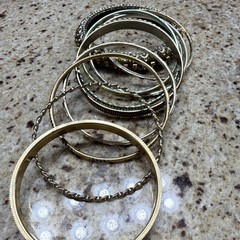 Vintage Mixed Lot of 10 Brass Bangles for Women, Metal & Mixed Materials