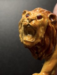 Lind Gal Lion & Tiger Brooches Lot Of 2 Orange Stripes Enamel Figural Pins Vtg