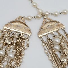 Elegant Multi Chain Bead Faux Pearl Gold Tone Layered Necklace Vintage 18 Inch