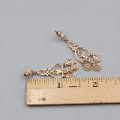 MWS Thailand Signed Pierced Earrings Antiqued Gold tone Dangle 1.5″