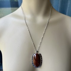 Ray Youmans Pendant Necklace 20 Inch Fossil Dino Gembone 925 Sterling 26.7g