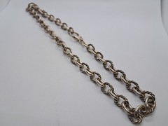 Pure .999 SILVER Vintage Bird USA Braided Oval Rolo Link Chain Necklace 18”
