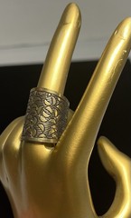 Vintage Wide Band Brass Tone Boho Style Geometric Pattern Adjustable