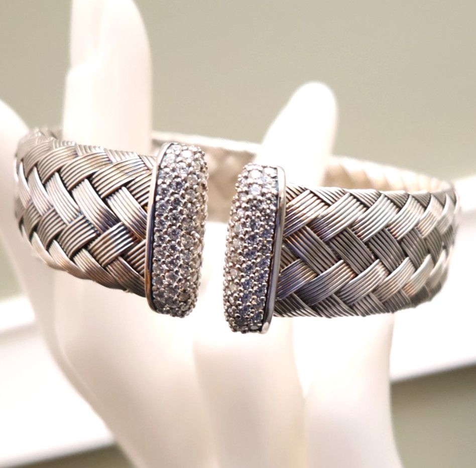 VicenzaSilver bracelet JCM sterling silver 925 woven cuff DMQ accents 6.75 in