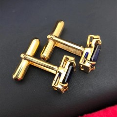 3.00CT Emerald Cut Lab Created Sapphire Men’s Cufflink 14K Yellow Gold Plated