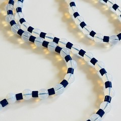 VTG Opalescent Necklace Opalite Art Glass cobalt blue beaded Beads Collar 32″L