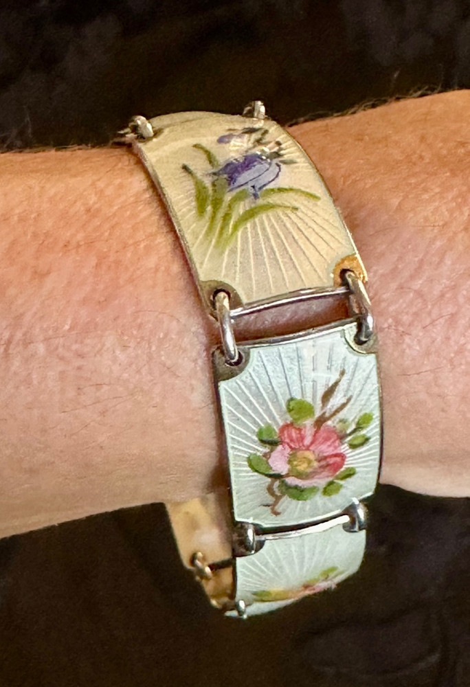 Vintage Finn Jensen Norway Gold Washed Sterling Silver Guilloche Enamel Bracelet