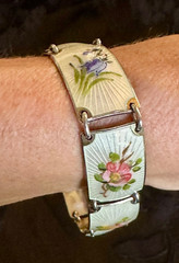 Vintage Finn Jensen Norway Gold Washed Sterling Silver Guilloche Enamel Bracelet