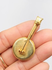 Vtg Micro Mosaic Blue Green Red Yellow White Flower Mandolin Music Pin Brooch