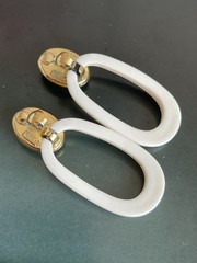 Vintage Signed Trifari White Lucite Pink Cabochon Dangle Clip On Gold Tone
