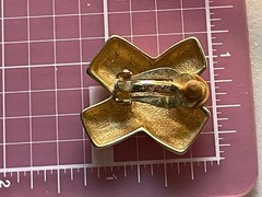 Vintage Erwin Pearl Signed Gold Tone X Motif Couture Statement Clip On Earrings