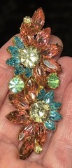 Rhinestone Brooch Pastel Floral Prong Set Layered 3.25x 1.25
