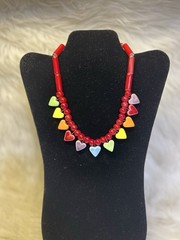 Vintage Flying Colors Ceramic Rainbow Heart Necklace 16” Pride Red Beads