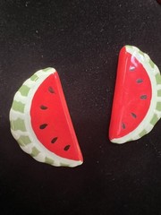 Flying Colors Ceramic Watermelon Necklace 1980s Funky Summer Jewelry Small Flaw