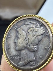 Vintage Silver Mercury Dime Cufflinks Winged Liberty Head Gold Tone Rope Frame