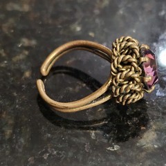 VTG Austrian Crystal RING Twist Brass Purple Glass Cocktail Dome 6.5 Adjustable