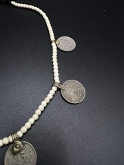 Vintage White Howlite Beaded Coin Necklace, Tribal Boho Necklace, Ethnic Coin