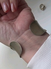 Sterling Silver 925 Artisan Cuff & Ring Set Mixed Metal Gold Accents Multi Stone