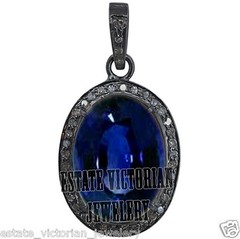 Vintage 0.60ctw Rose Cut Diamond Sapphire Studded Silver Amazing Pendant Jewelry