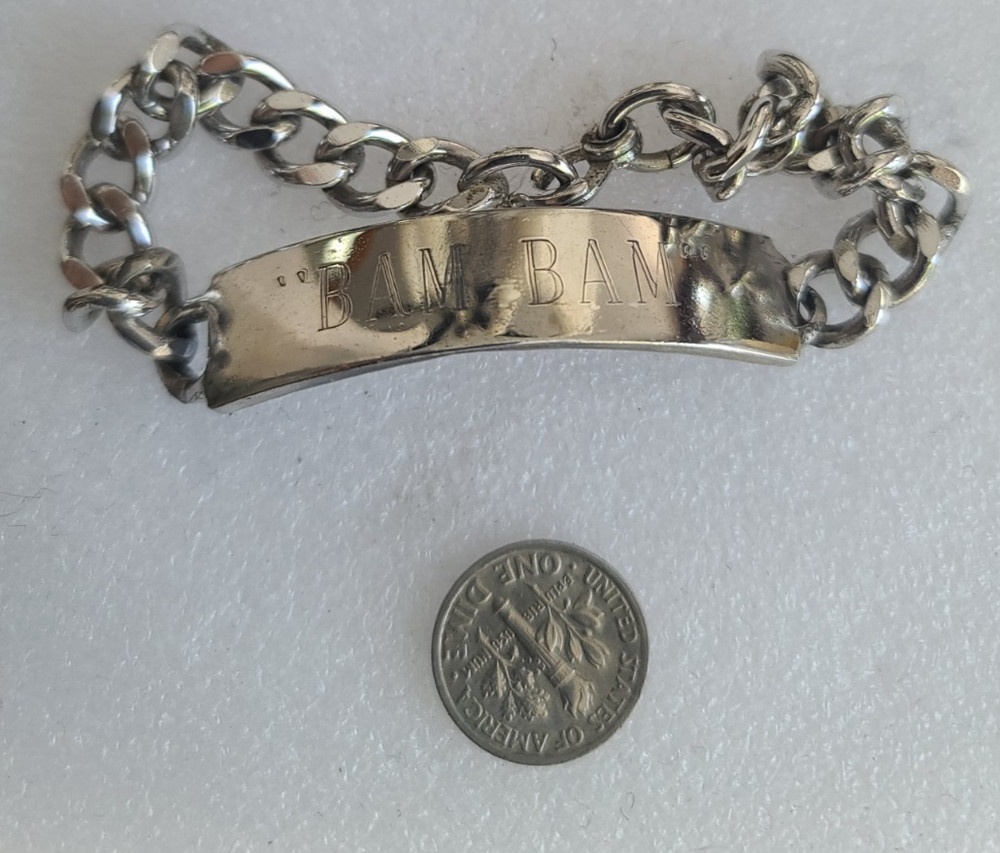 34.2g Vintage Cuban Link Sterling Silver ID Vtg Bracelet BAM-BAM Monogram 8″