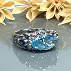 Marquise Sky Blue Topaz, London Blue and White Topaz Sterling Silver Ring-Size 8