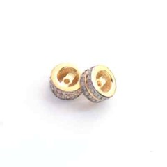 1 pc Pave Diamond Two,Rose gold vermeil Two Step Diamond Wheel Rondelles ,