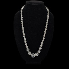 Vtg Art Deco Rock Crystal Quartz Faceted Bead 28″ Necklace Sterling Chain