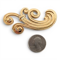 Monet Vintage Abstract Wave Brooch Gold Tone Mid Century Modern Scrolling Plume