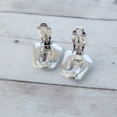 Vintage Clip On Earrings Unusual Statement Purple & Silver Tone Stylish