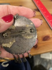 Vintage sterling silver Aztec brooch/pendant Necklace 33 grams Made In Mexico