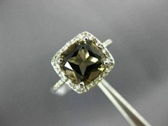 ESTATE 2.30CT DIAMOND & AAA SMOKY TOPAZ 14K WHITE GOLD 3D CUSHION HALO FUN RING