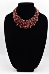 Yosca Vintage Amber Lucite Bead Cluster Statement Necklace Bib Signed 80s Bin3B