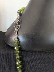 16″ Vtg Green Glass Beaded Necklace Flower Clasp Morocco