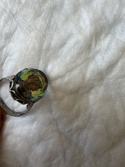 Vtg Cameo Ring Adjustable Purple Green Watermelon Rainbow Glass Intaglio