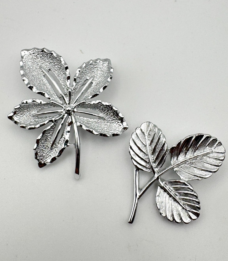 Vintage Sarah Coventry Brooch Lot 2 Silver Tone Ivy Maple Leaf Pins Textured