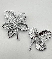 Vintage Sarah Coventry Brooch Lot 2 Silver Tone Ivy Maple Leaf Pins Textured