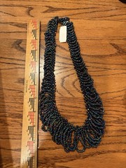 Vtg Made In Nepal, Multi Strand Seed Beaded Necklace, Blues Purples Greens 11”