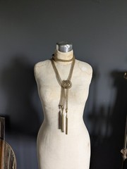 Vintage Brass Gold Tone Mesh Knitted Metal Wire Tassel Necklace Or Belt 55″
