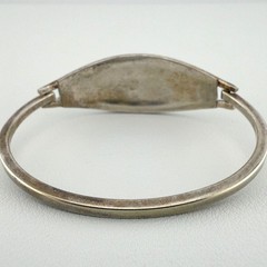 Vintage Silver Abalone Mother of Pearl Flower Inlay Bangle Bracelet Oval Green