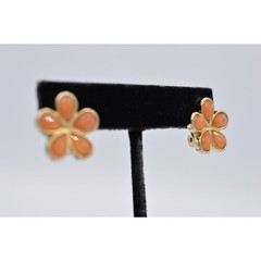 Liz Claiborne Vintage Flower Clip On Earrings Orange Crystal Signed 1980s BinZ