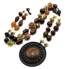 Vintage THE LIMITED Pendant Necklace Lampwork Glass Metal Acrylic Beads 34″