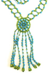 VINTAGE GLASS BEADED ART NOUVEAU ART DECO FLAPPER NECKLACE GYPSY CARAVAN ROSETTE